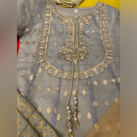 Elegant gray and Gold Embroidered Outfit - Picture 2 of 5